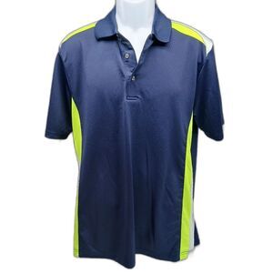 Ben Hogan Performance Men's Large  Golf Shirt/ Polo Shirt Blue/ Neon Green Strip